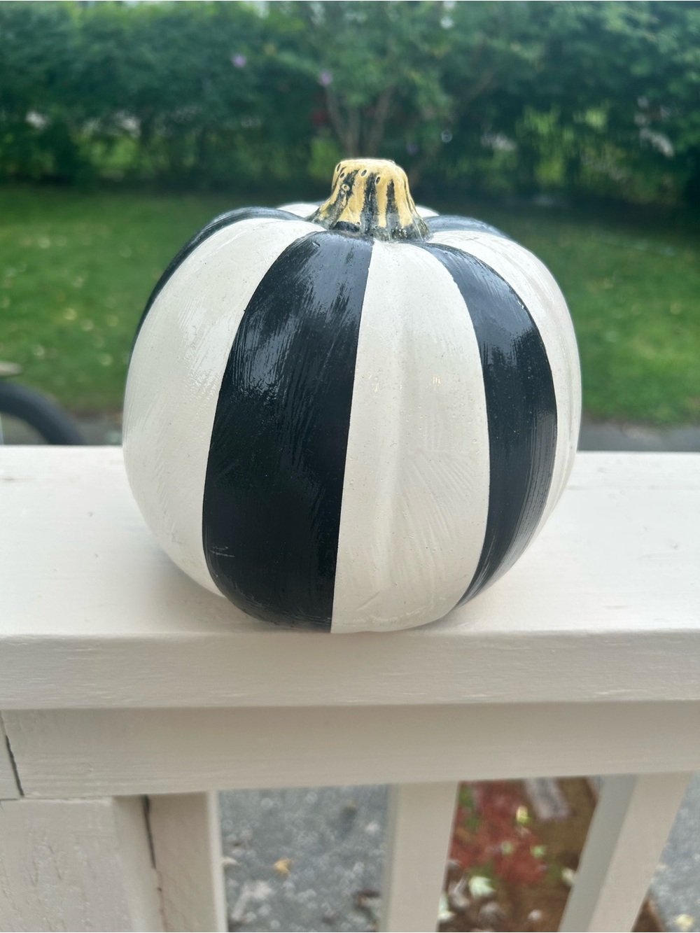 Striped Pumpkin Accent - Black, White & Gold Stem